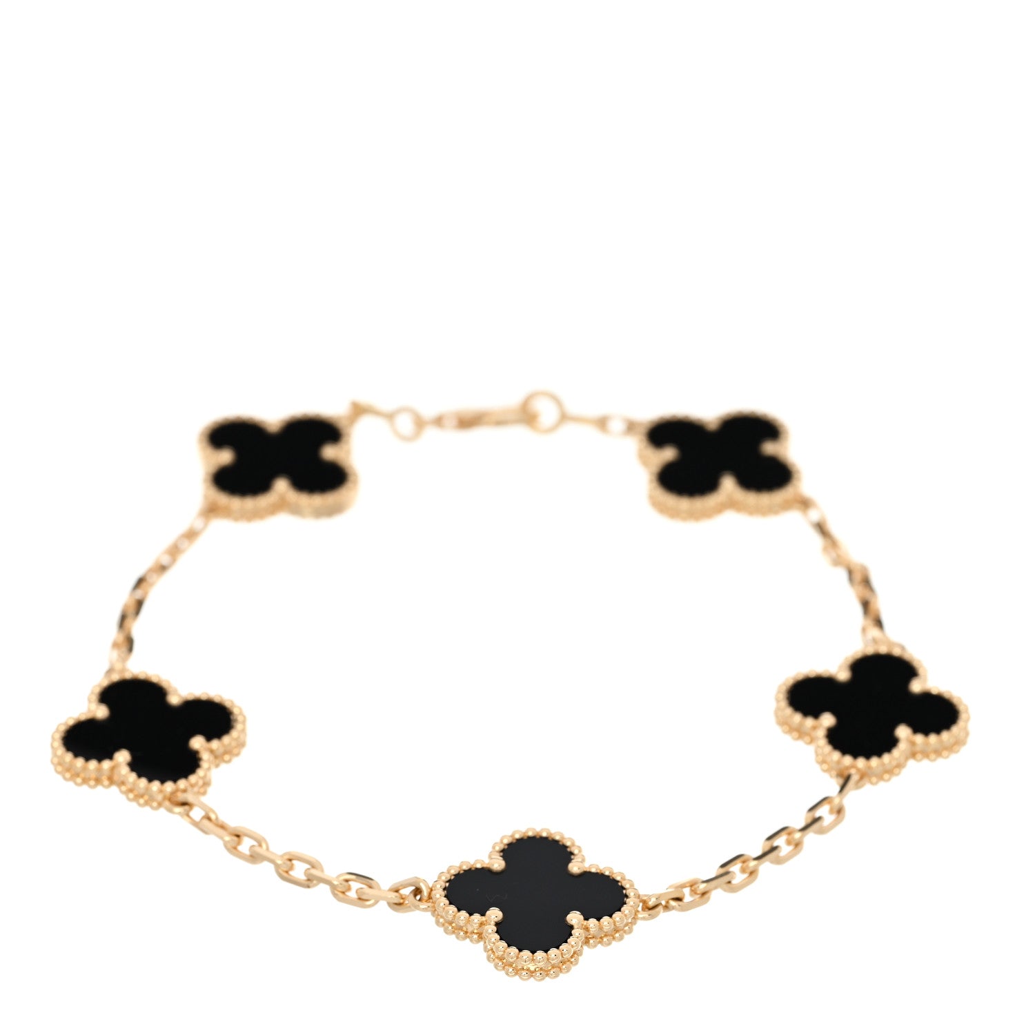 Van Cleef & Arpels 18K Yellow Gold Black Onyx 5 Motifs Vintage Alhambra Bracelet 1 of 4