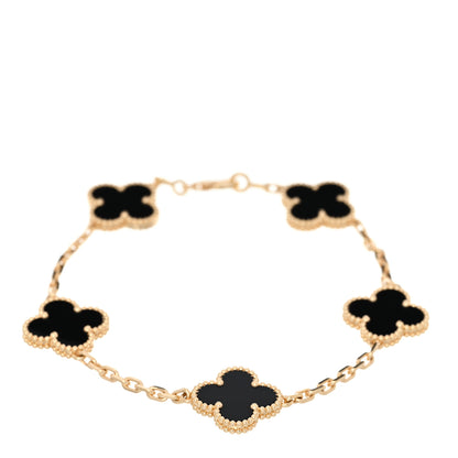 Van Cleef & Arpels 18K Yellow Gold Black Onyx 5 Motifs Vintage Alhambra Bracelet 1 of 4