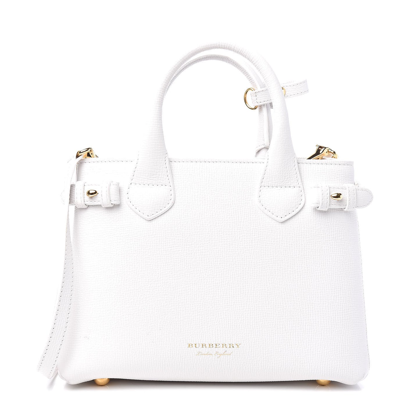 Grainy Calfskin House Check Small Banner Tote Chalk White