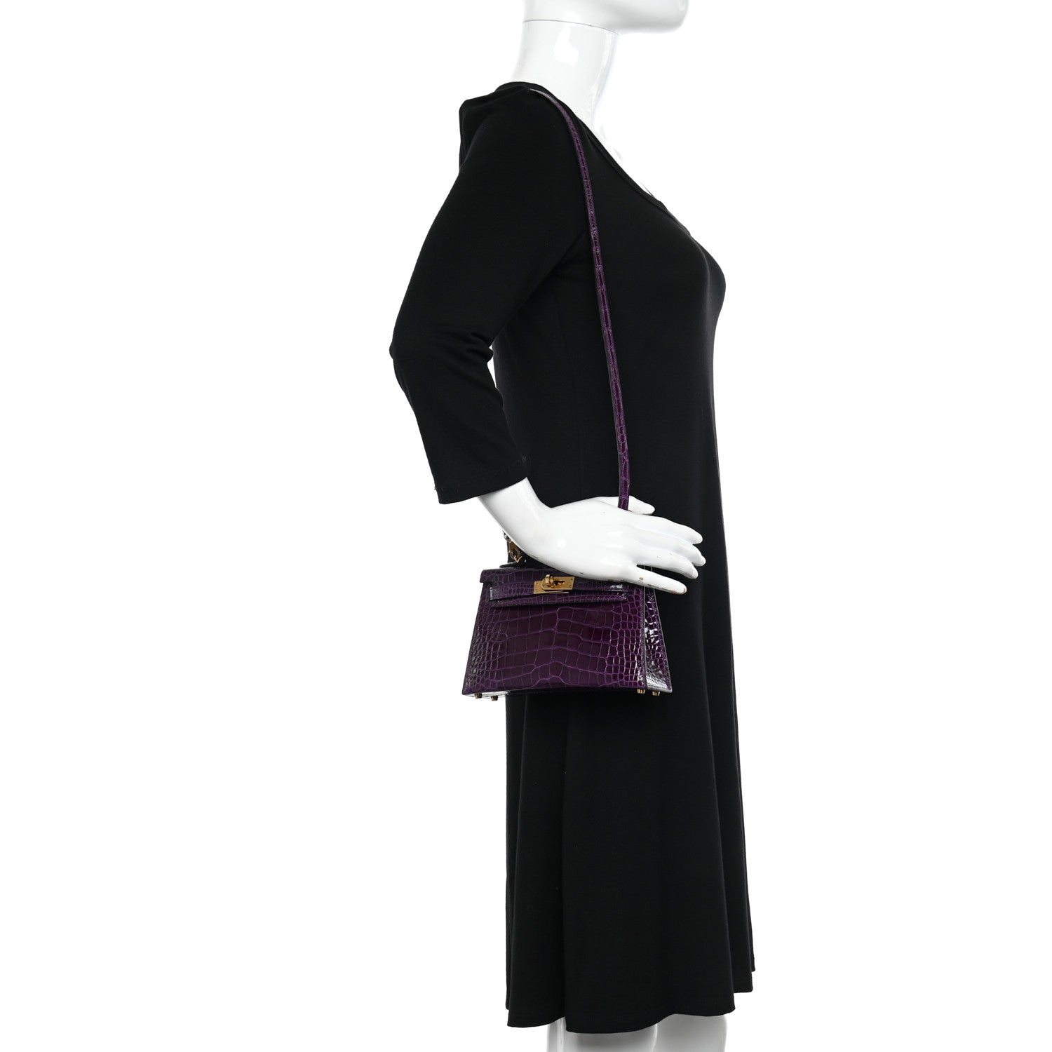 Hermes Shiny Alligator Mini Kelly Sellier 20 Cassis 2 of 10