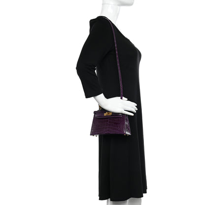 Hermes Shiny Alligator Mini Kelly Sellier 20 Cassis 2 of 10