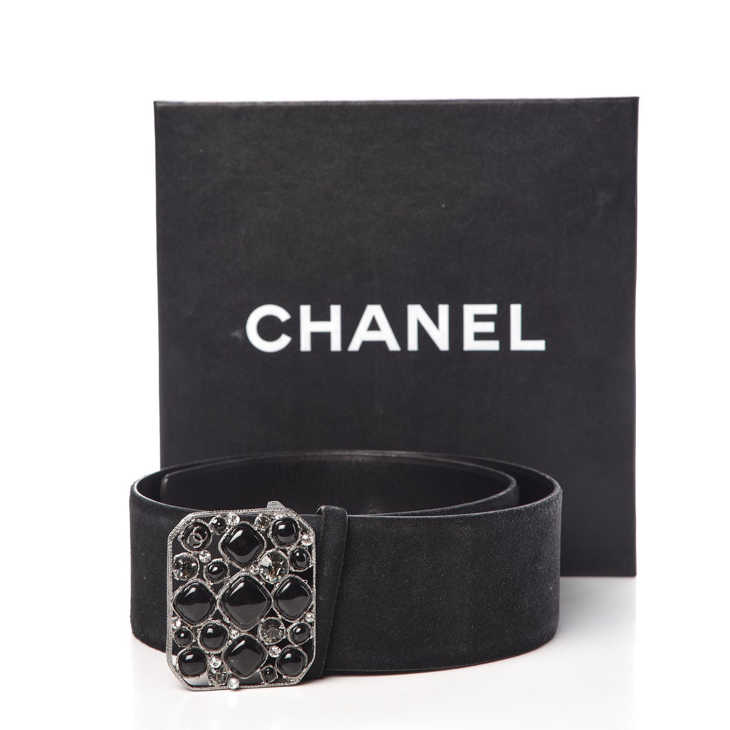 Suede Gripoix Poured Glass Buckle Belt 80 32 Black