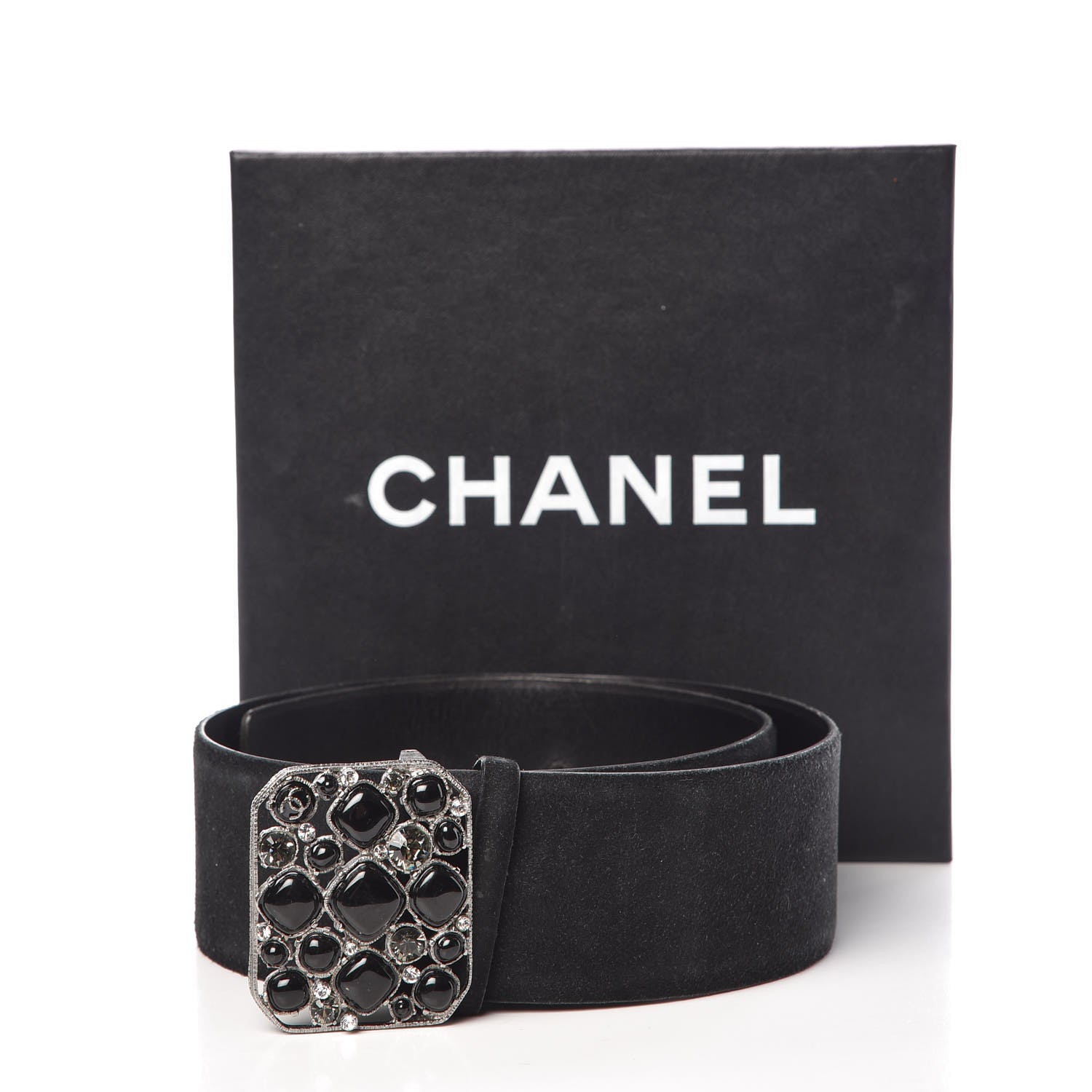 Chanel Suede Gripoix Poured Glass Buckle Belt 80 32 Black 9 of 9