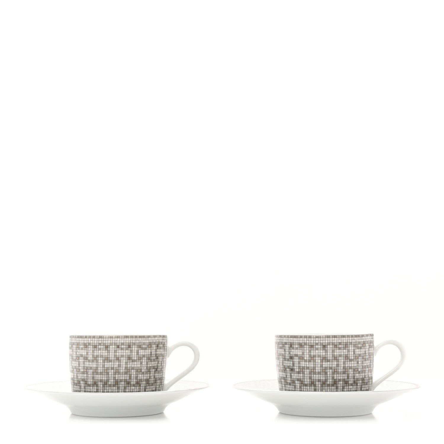 Hermes Porcelain Mosaique Au 24 Platine Tea Cup And Saucer Set Of 2 Platinum 1 of 8