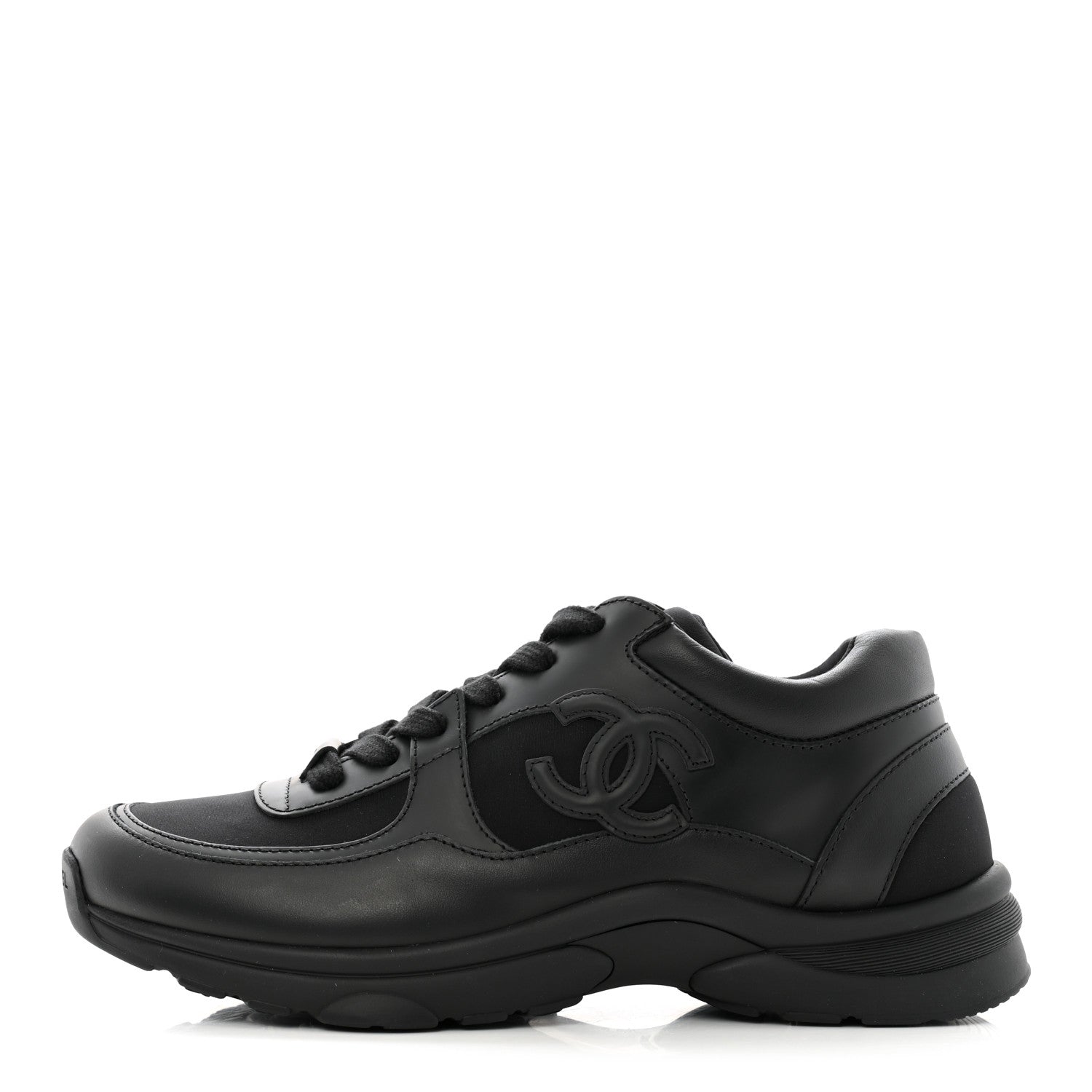 Chanel Lambskin Fabric CC Uniform Mens Sneakers 40 Black 1 of 10