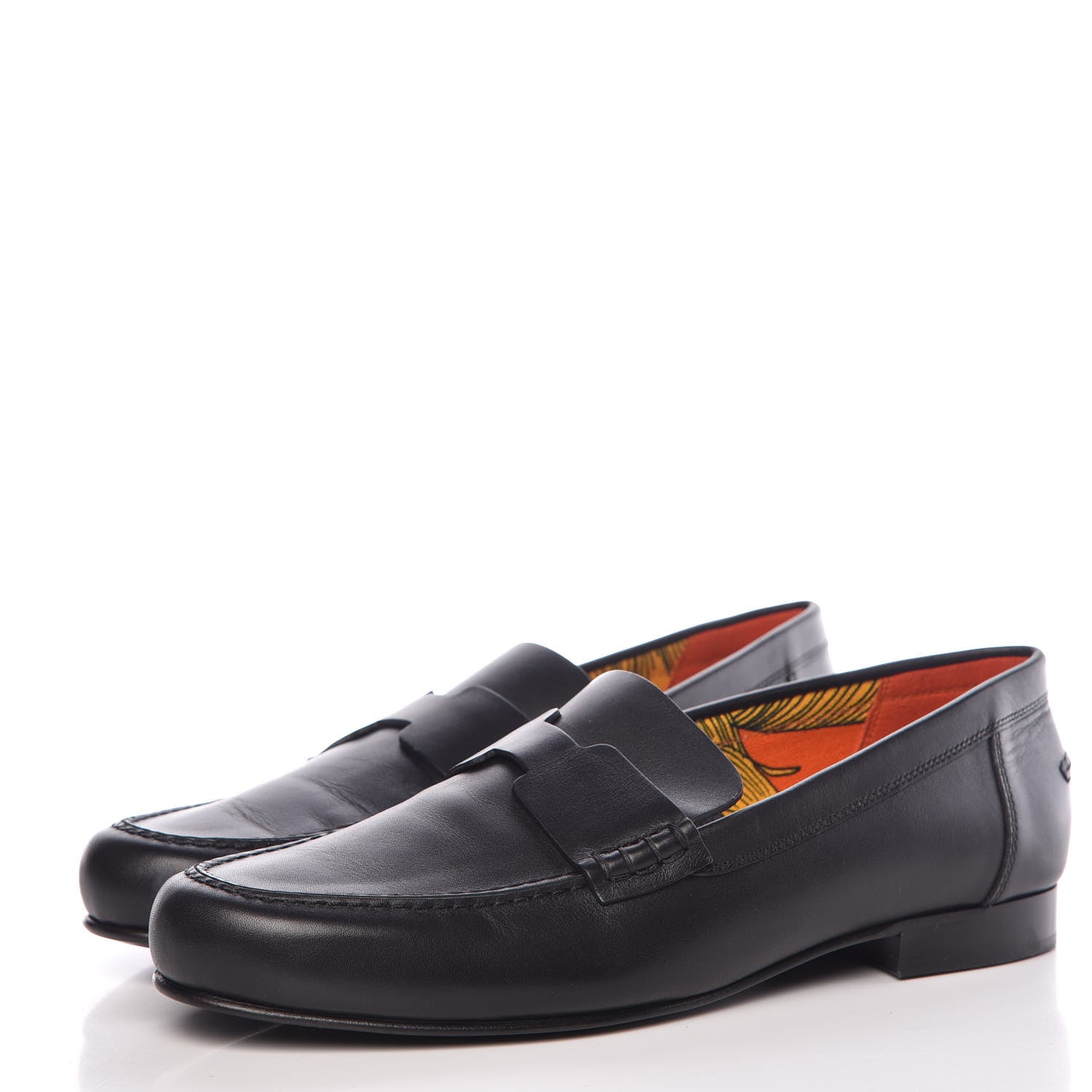 Hermes Calfskin Cotton Canvas Lining Womens Kennedy Loafers 41 Black 3 of 9