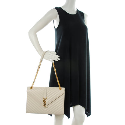Saint Laurent Grain De Poudre Matelasse Chevron Large Monogram Satchel Dove White 2 of 7