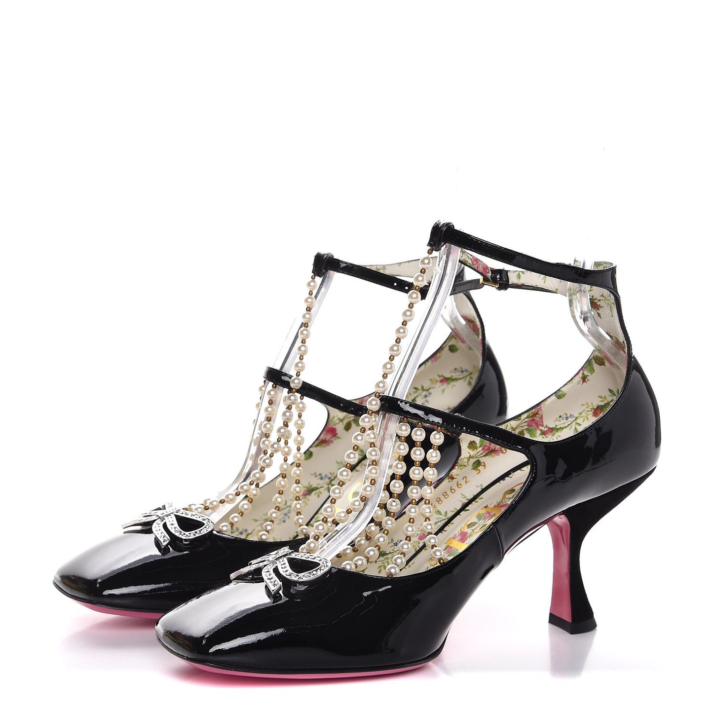 Patent Pearl Taide T-Strap Mid Heel Pumps 39 Black