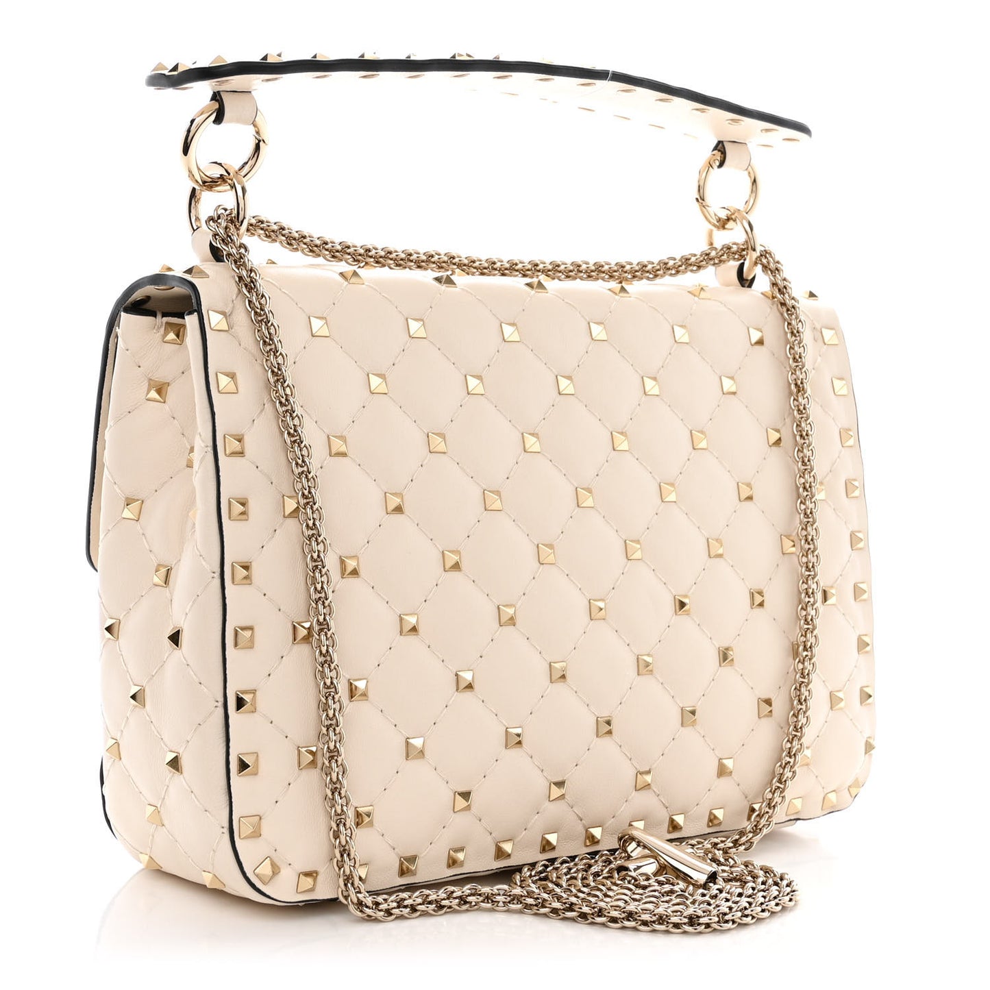 Lambskin Medium Rockstud Spike Shoulder Bag White