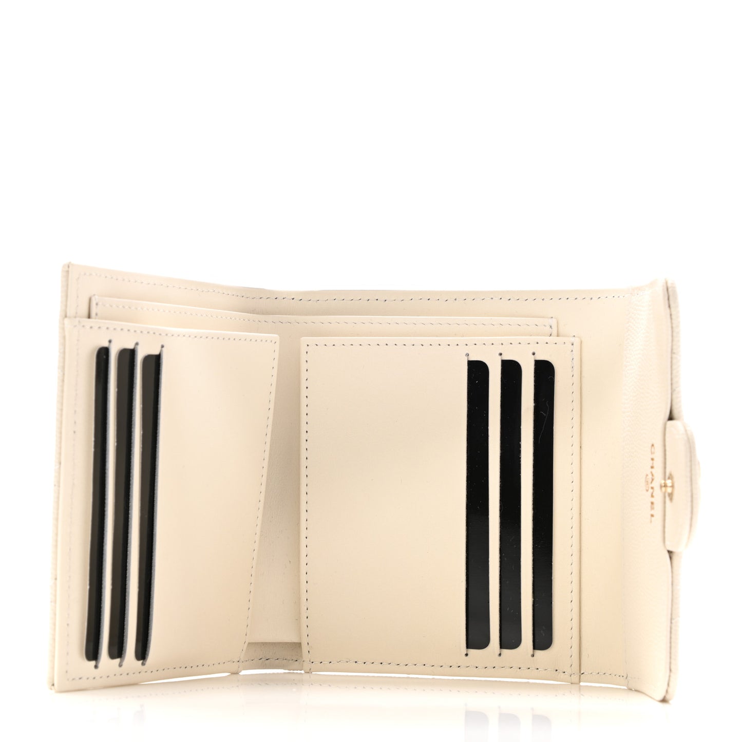 Caviar Quilted Compact Flap Wallet White