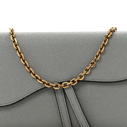 Christian Dior Grained Calfskin Saddle Chain Wallet Pouch Grey Stone 9 of 12