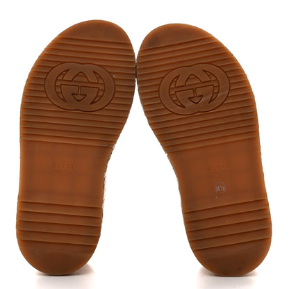 Gucci Raffia Nappa GG Monogram Angelina Platform Slingback Sandals 38.5 Natural Great White Blue Agata 5 of 13