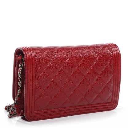 Chanel Caviar Quilted Boy Wallet On Chain WOC Red 3 of 8