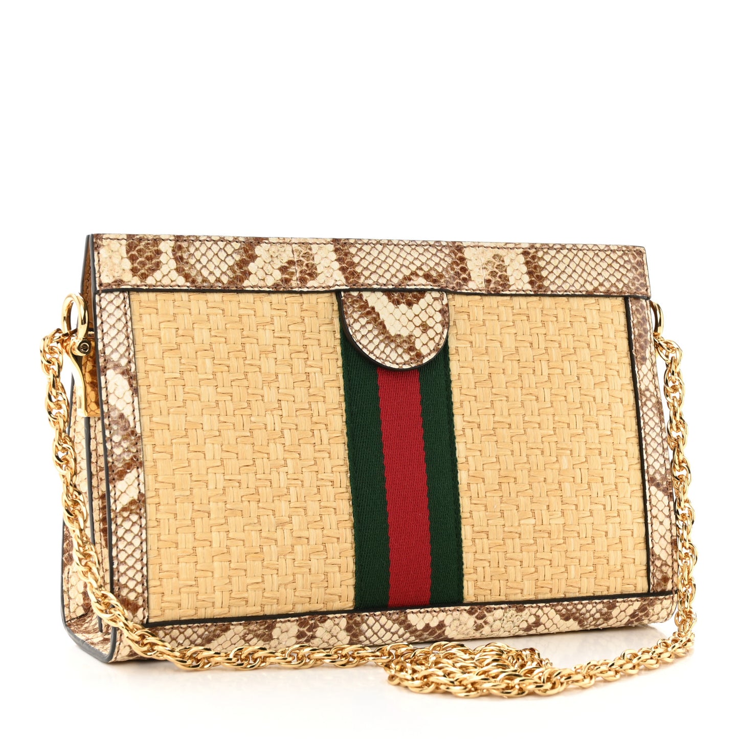 Raffia Elaphe GG Small Ophidia Chain Shoulder Bag Natural Cream Brown