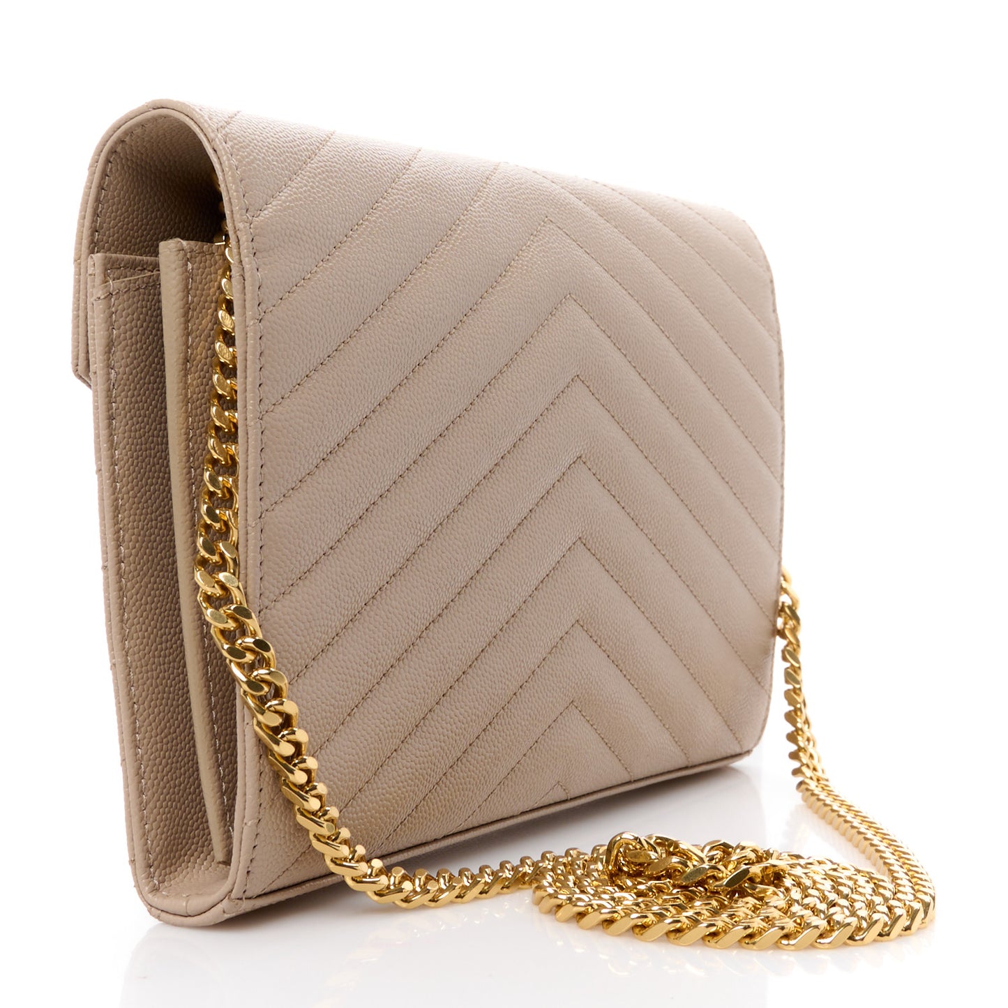 Grain De Poudre Matelasse Chevron Monogram Chain Wallet Dark Beige