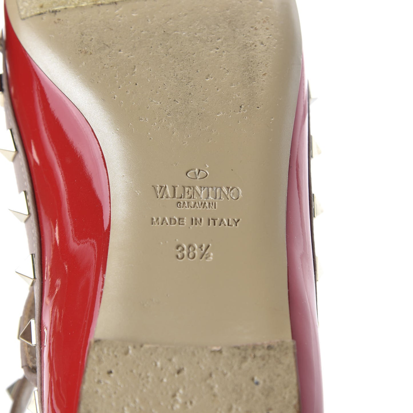Patent Nappa Rockstud Cage Ballerina Flats 38.5 Rosso Valentino Poudre