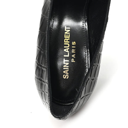 Saint Laurent Calfskin Crocodile Embossed Silvana 110mm Pumps 36.5 Black 8 of 10
