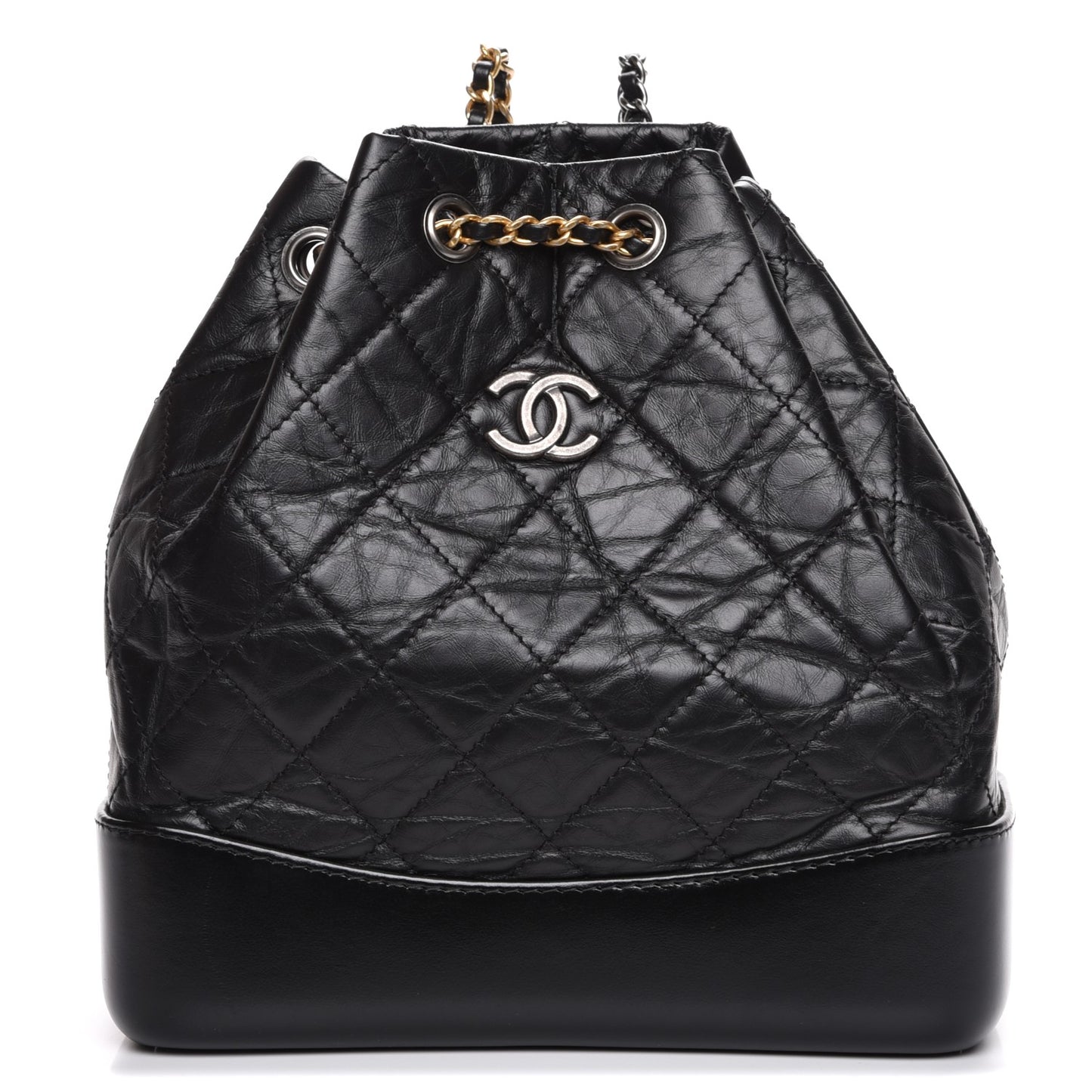 Aged Calfskin Quilted Gabrielle Backpack Black