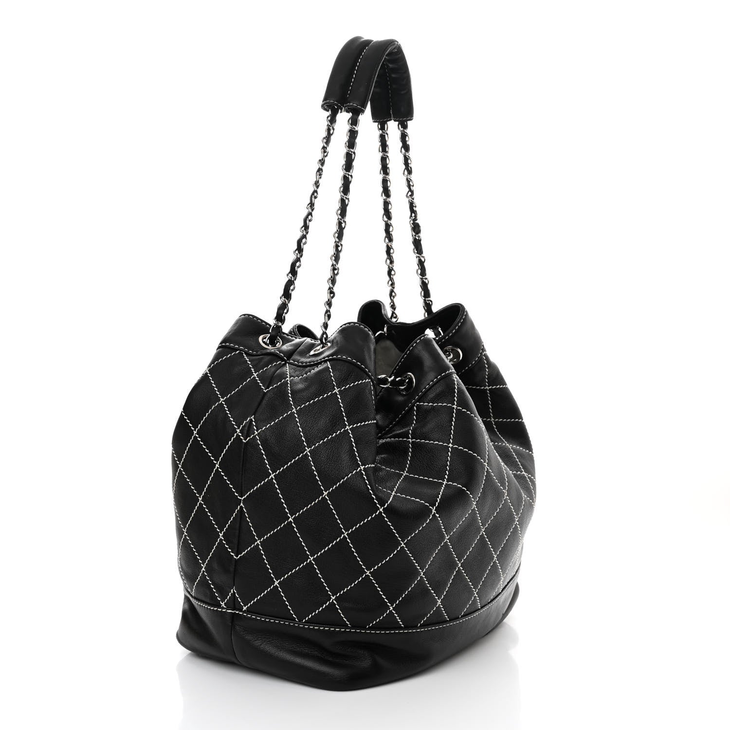 Chanel Calfskin Contrast Stitch Surpique Bucket Bag Black 3 of 11