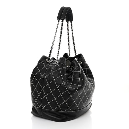 Chanel Calfskin Contrast Stitch Surpique Bucket Bag Black 3 of 11