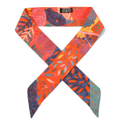 Hermes Silk Chacun Fait Son Nid Twilly Vermillon Bleu Jaune d'Or 1 of 4