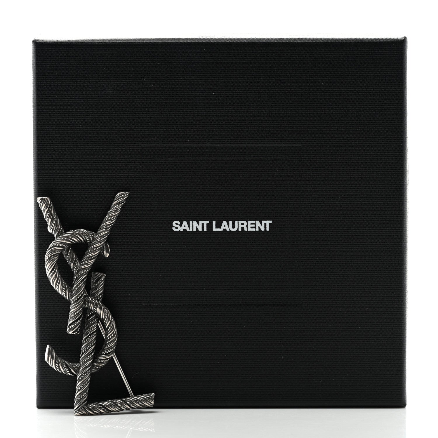 Saint Laurent Brass Cassandre Opyum YSL Twisted Brooch Silver 4 of 4