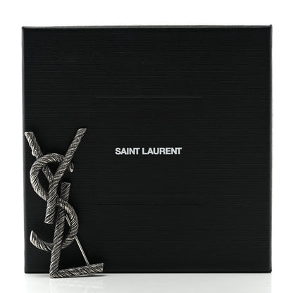 Saint Laurent Brass Cassandre Opyum YSL Twisted Brooch Silver 4 of 4