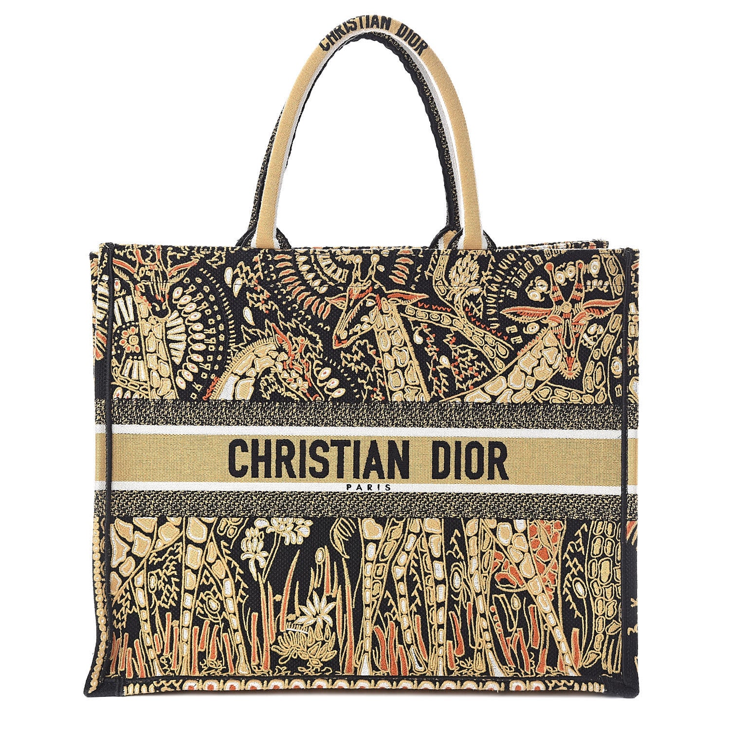 Christian Dior Canvas Embroidered Dior Animals Giraffe Book Tote Yellow Multicolor 1 of 9