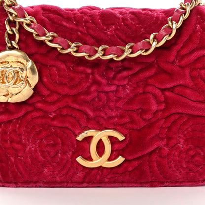 Chanel Velvet Quilted Camellia Velvet Flap Coin Purse With Chain Fuchsia 9 of 14