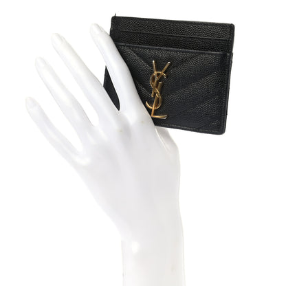 Saint Laurent Grain De Poudre Matelasse Chevron Monogram Credit Card Case Black 2 of 8