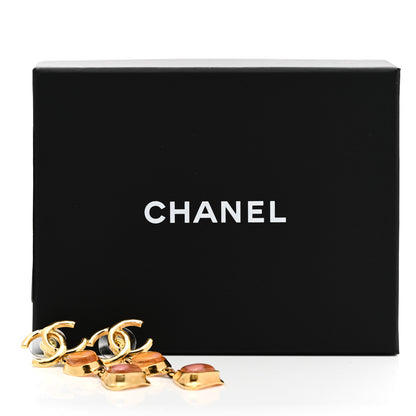 Chanel Metal Resin CC Drop Earrings Gold Pink Orange 5 of 5