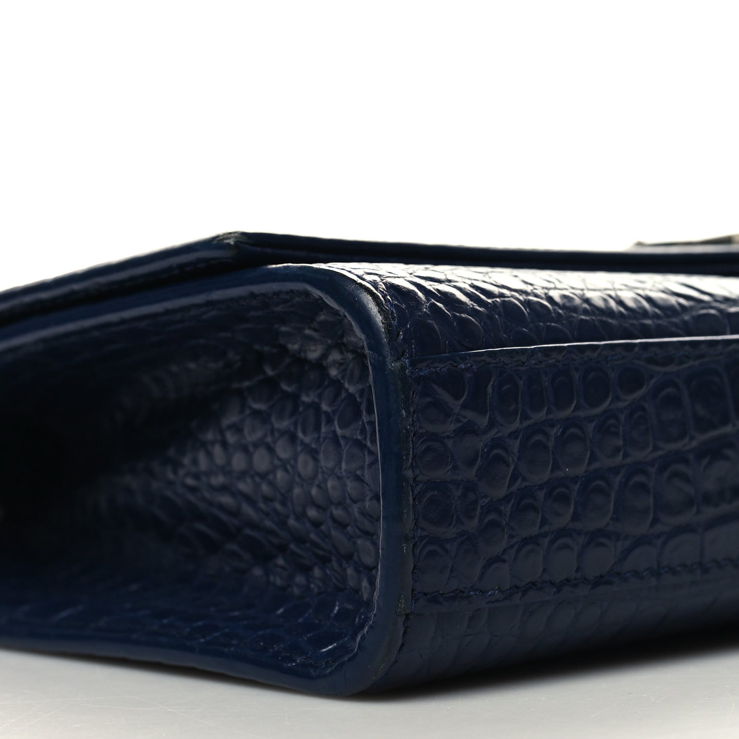 Calfskin Crocodile Embossed Medium Classic Monogram Kate Tassel Satchel Deep Marine