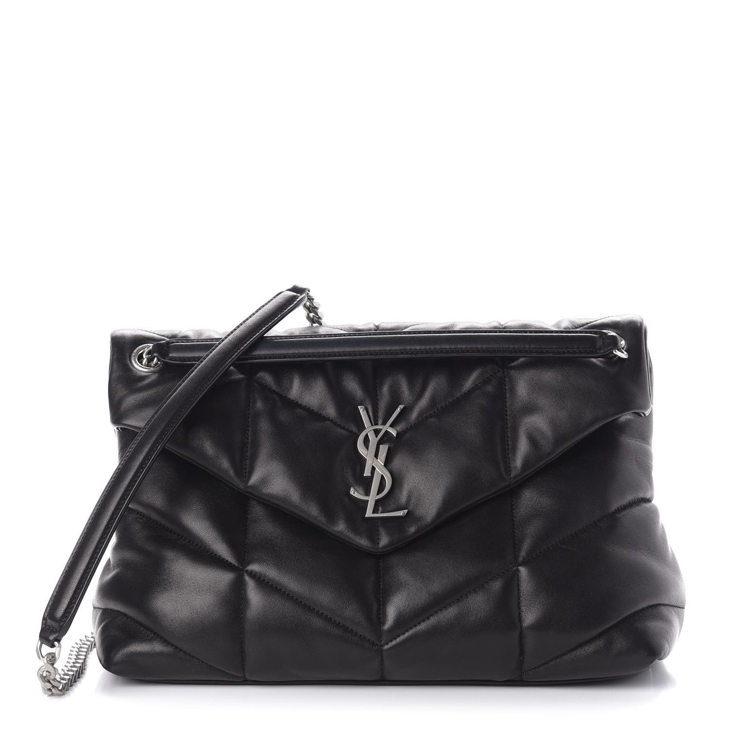 Lambskin Quilted Medium Loulou Puffer Monogram Chain Satchel Black