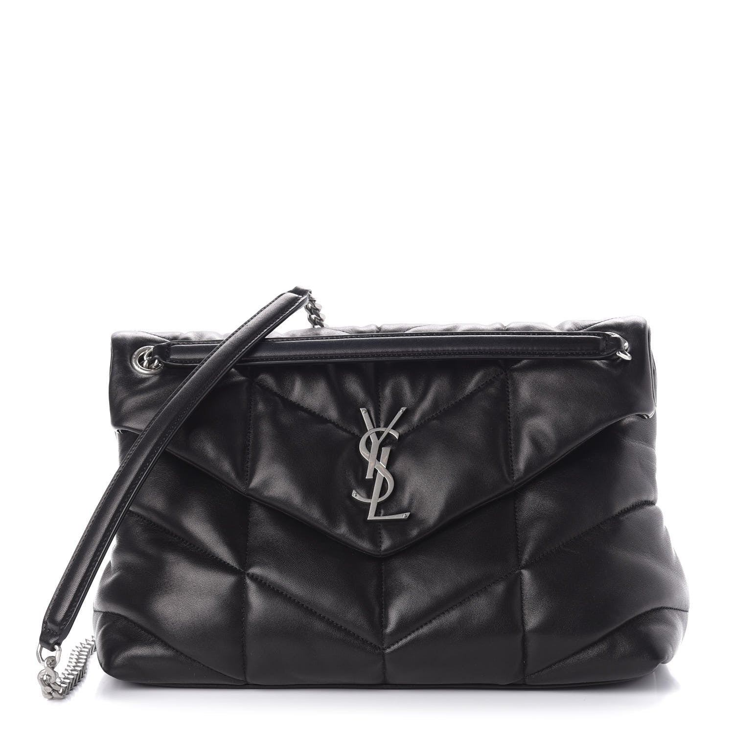 Saint Laurent Lambskin Quilted Medium Loulou Puffer Monogram Chain Satchel Black 1 of 9
