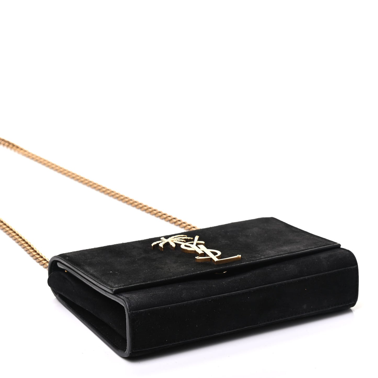 Suede Small Classic Monogram Palm Tree Kate Satchel Black