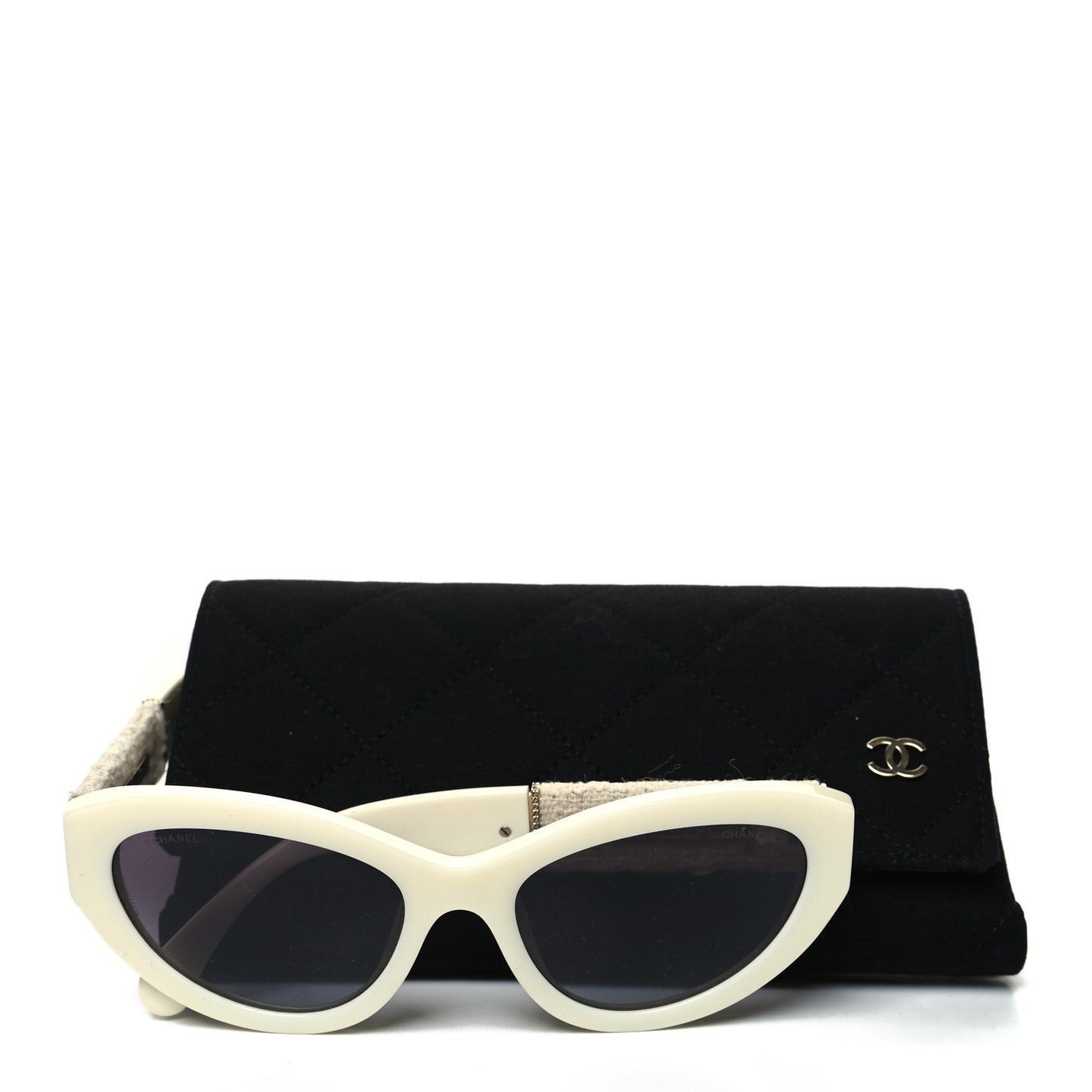 Acetate Tweed Wool CC Chain Sunglasses 5513-A White