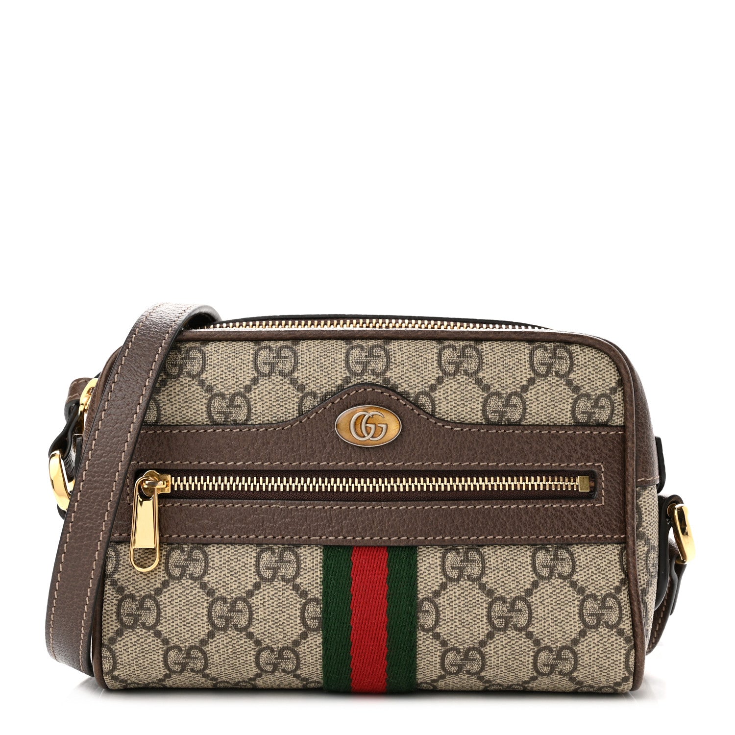 Gucci GG Supreme Monogram Web Mini Ophidia Shoulder Bag Brown 1 of 10