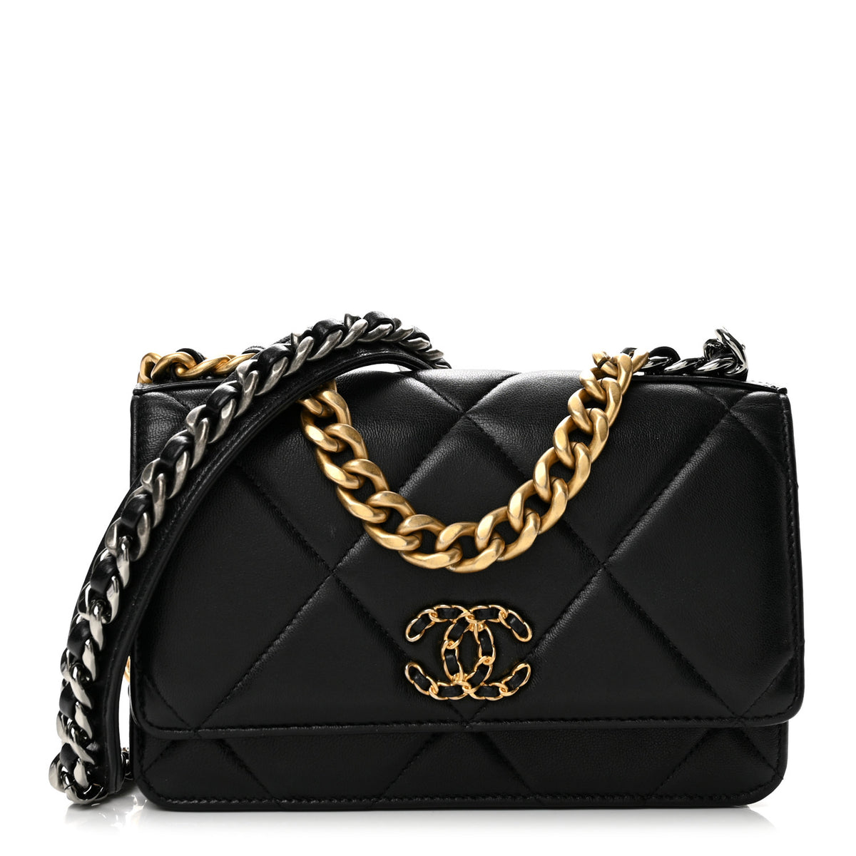 Lambskin Quilted Chanel 19 Wallet On Chain WOC Black