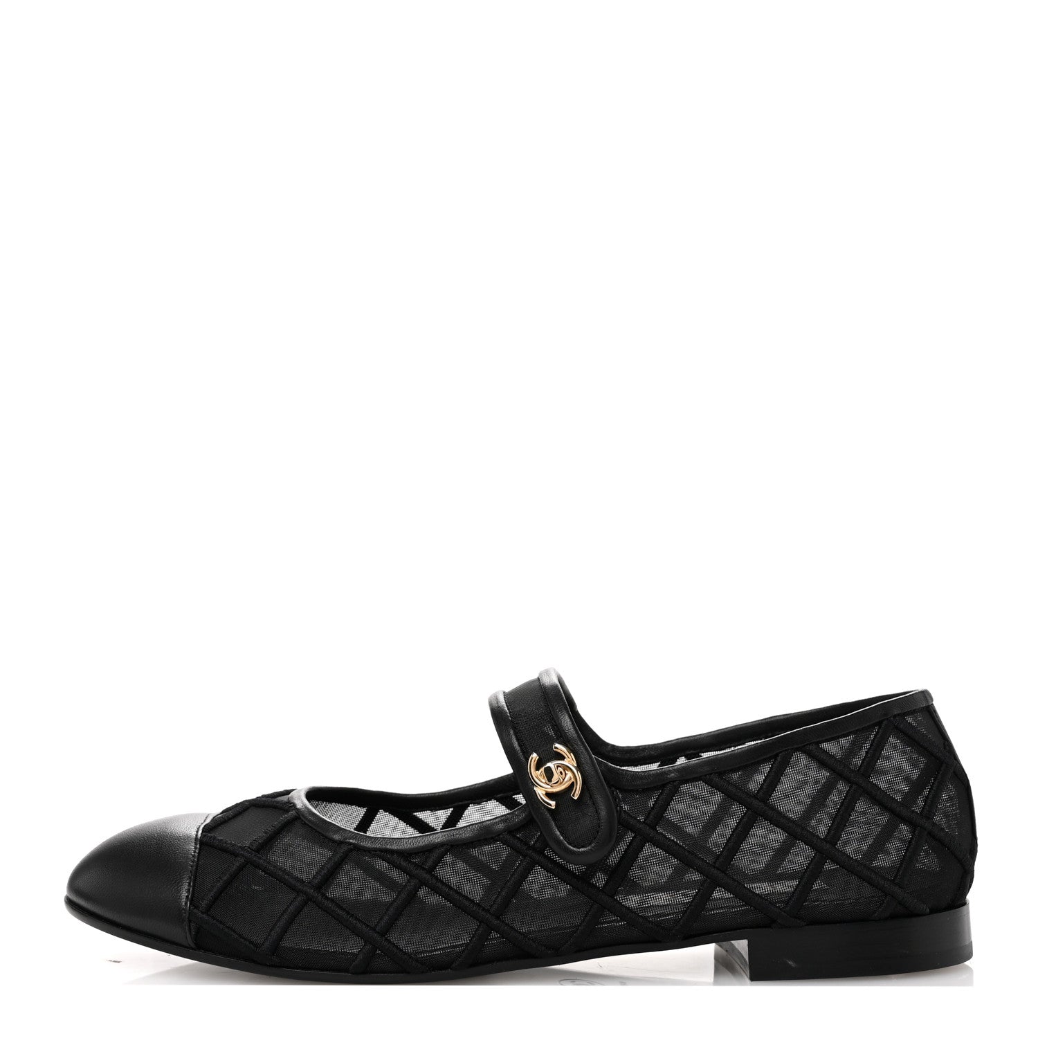 Chanel Lambskin Fabric Mesh Quilted Mary Jane Cap Toe Flats 40.5 Black 1 of 9