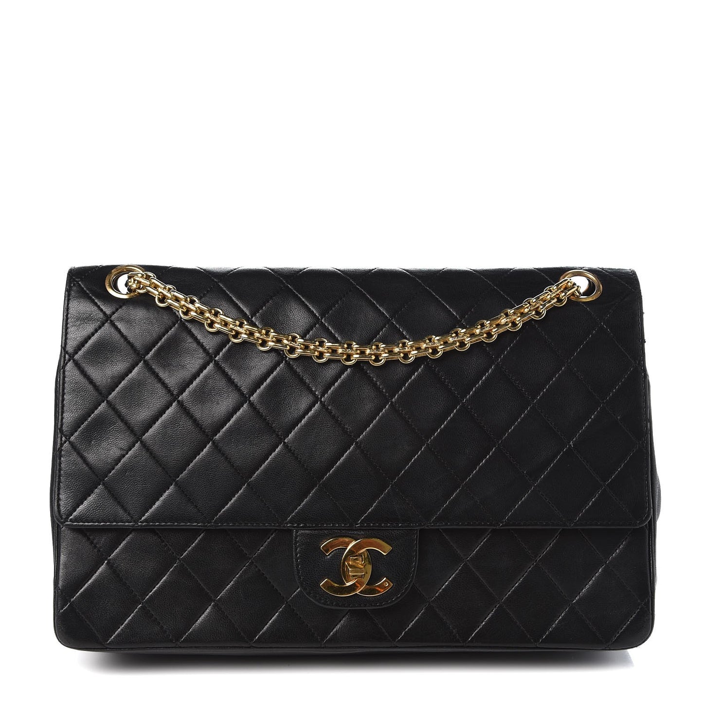 Lambskin Quilted Medium Double Flap Bijoux Chain Black