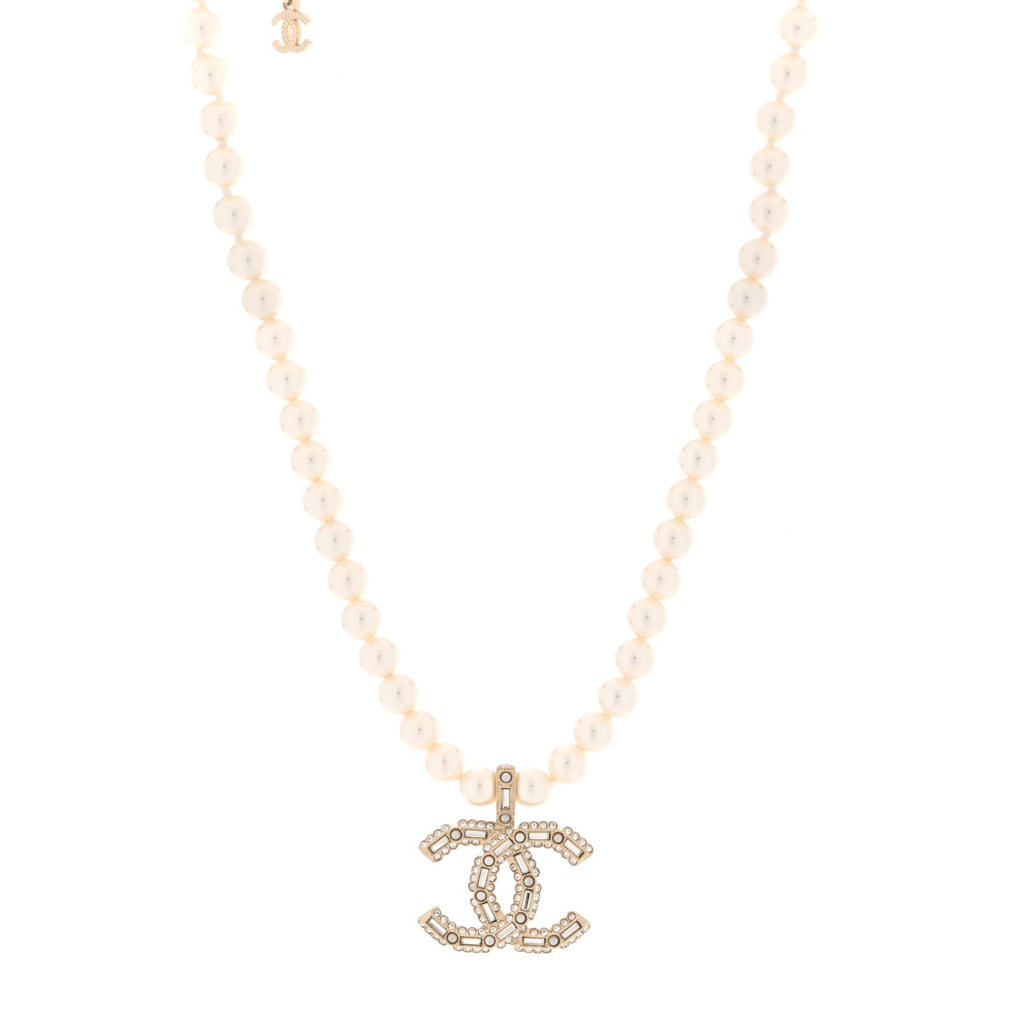 Pearl Crystal Baguette CC Short Necklace Gold