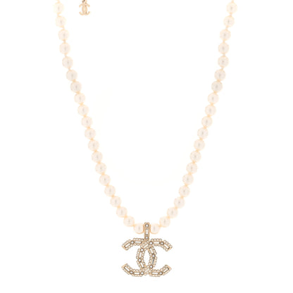 Chanel Pearl Crystal Baguette CC Short Necklace Gold 1 of 5