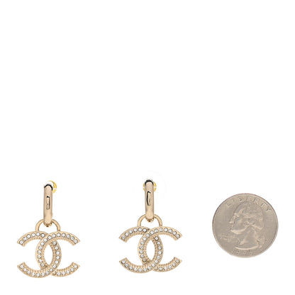 Chanel Metal Crystal CC Hoop Drop Earrings Gold 2 of 5