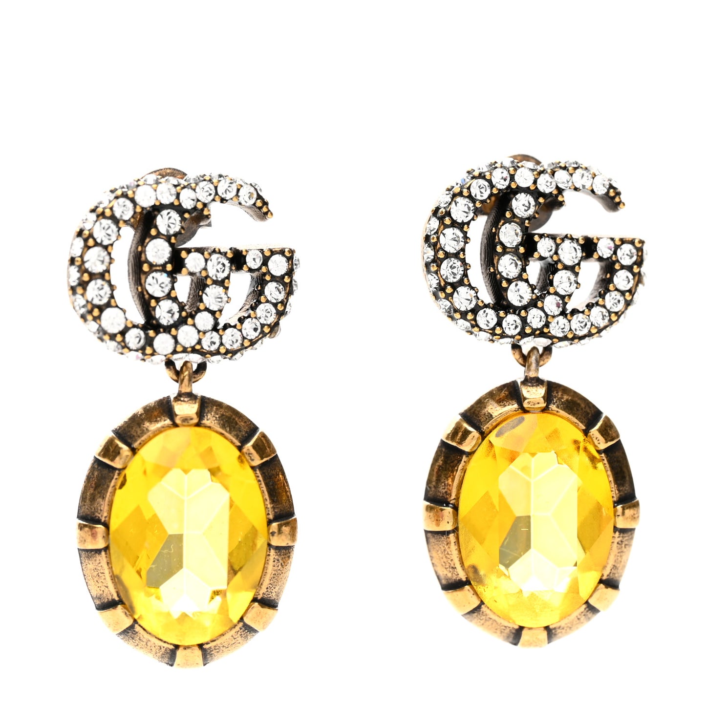 Crystal Double G Earrings Aged Gold Yellow