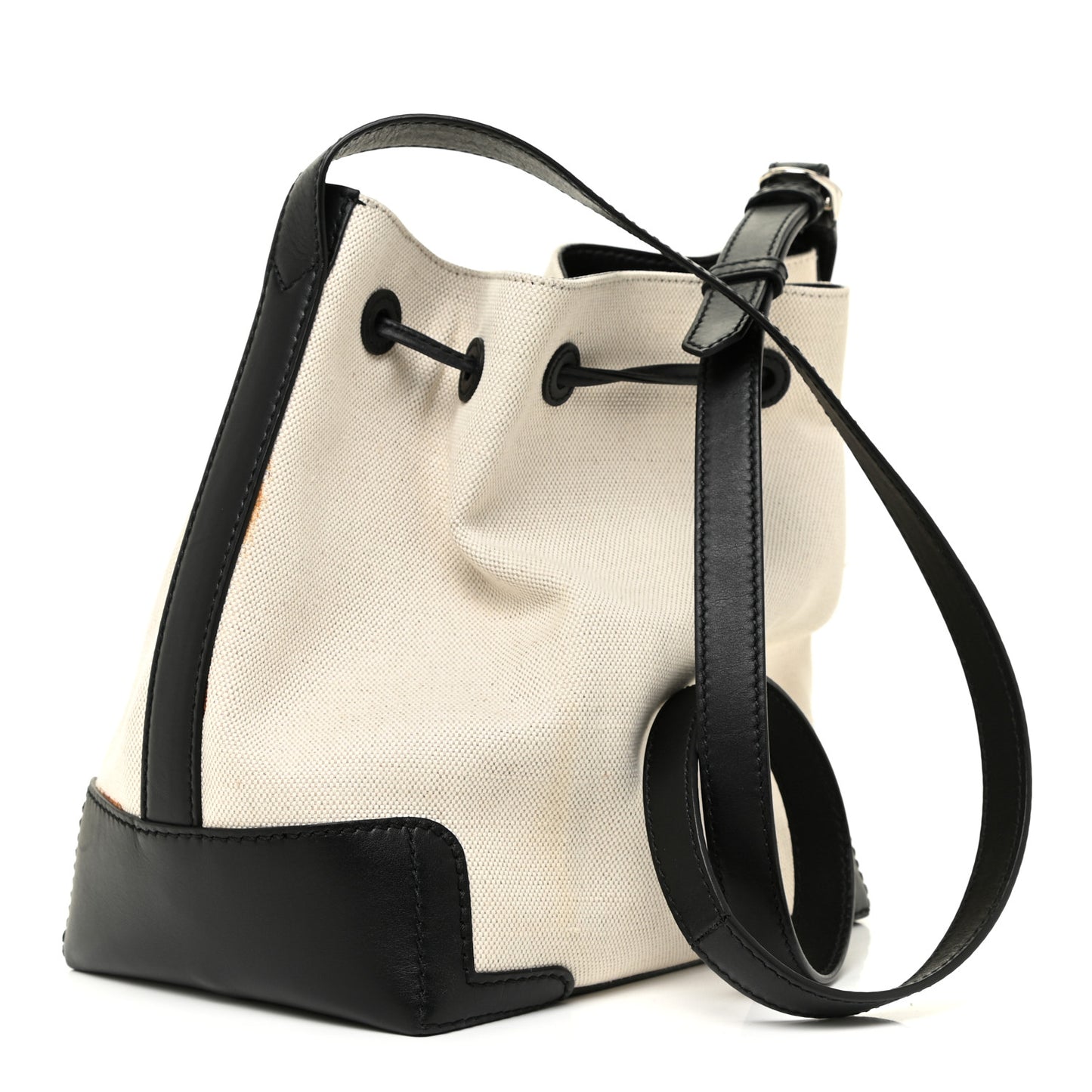 Cotton Canvas Calfskin Bucket Bag Black