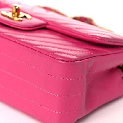 Chanel Lambskin Chevron Quilted Mini Rectangular Flap Dark Pink 9 of 17