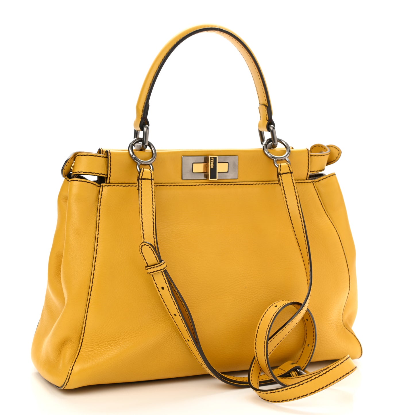 Vitello Zucca Large Peekaboo Iconic Satchel Yellow Tobacco