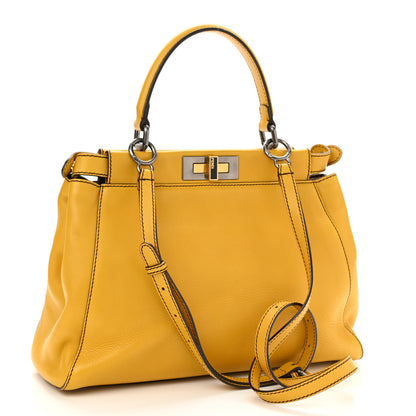 Fendi Vitello Zucca Large Peekaboo Iconic Satchel Yellow Tobacco 3 of 7