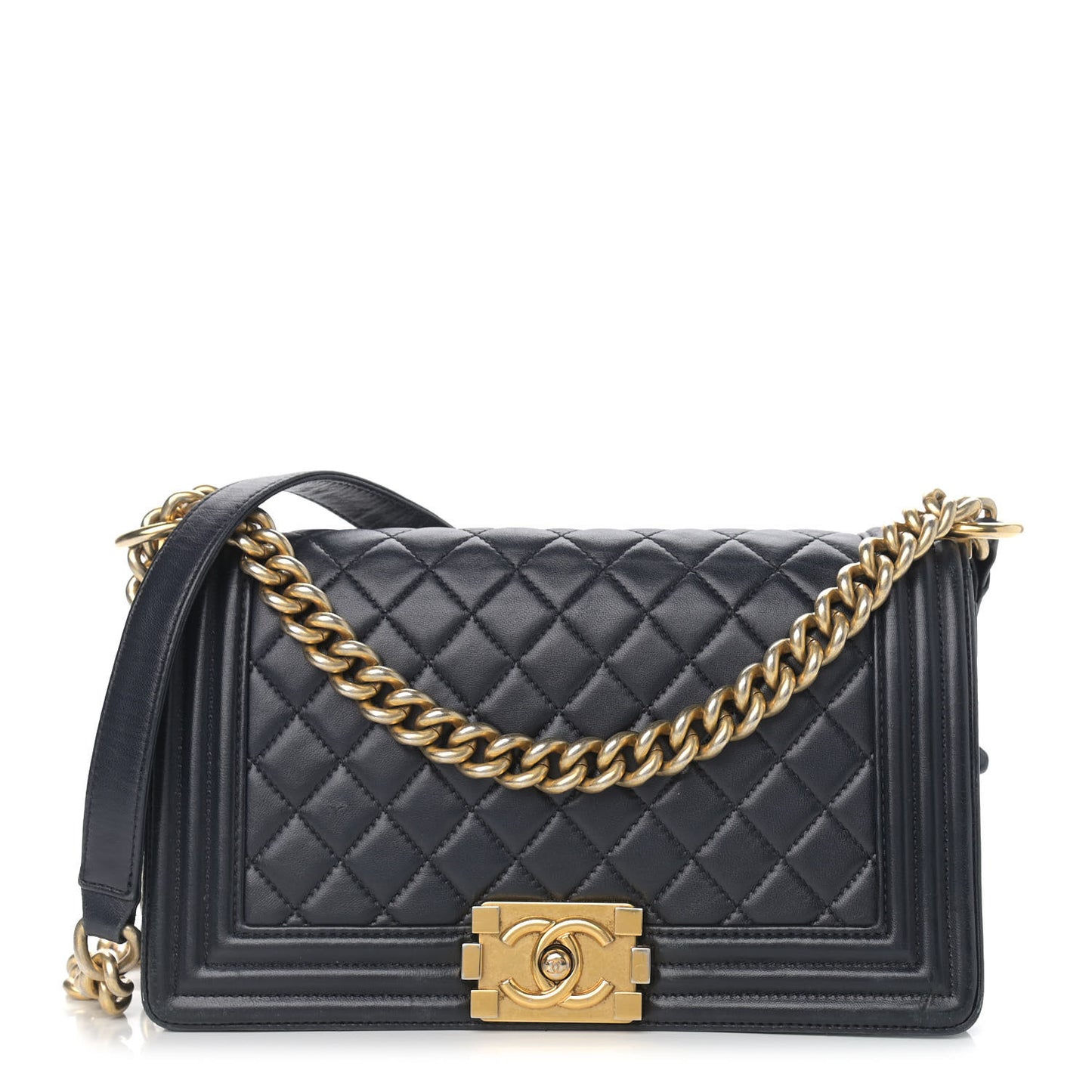 Lambskin Quilted Medium Boy Flap Dark Navy