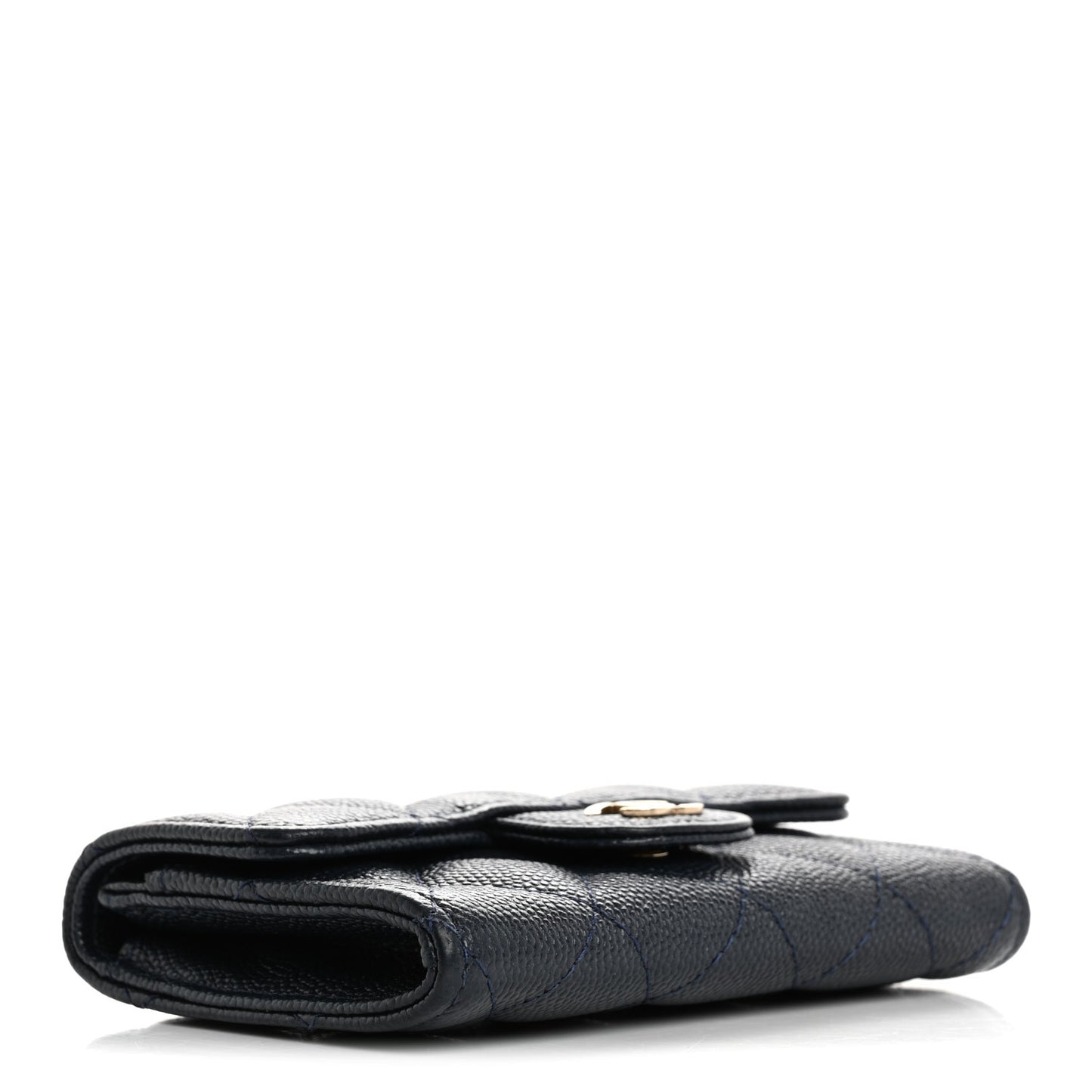 Caviar Quilted Flap Card Holder Wallet Navy Blue